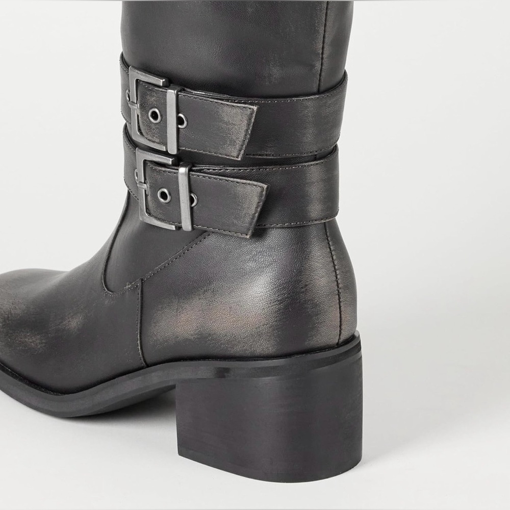 The Drop Women's Sage Tall Biker Boot with Buckles, Distressed Cognac - Picture 4 of 11